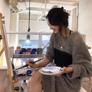 中长款毛衣裙子秋季新款宽松慵懒过膝连衣裙女薄款镂空针织衫春款