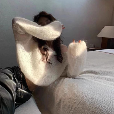 送运费险马海毛白色针织衫软毛衣