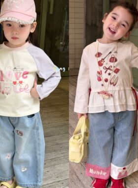 橙小七 26002 26019女童2026春款卡通印花长袖T恤