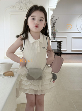 26夏 kiai 812001女童白色翻领无袖连衣裙蛋糕裙