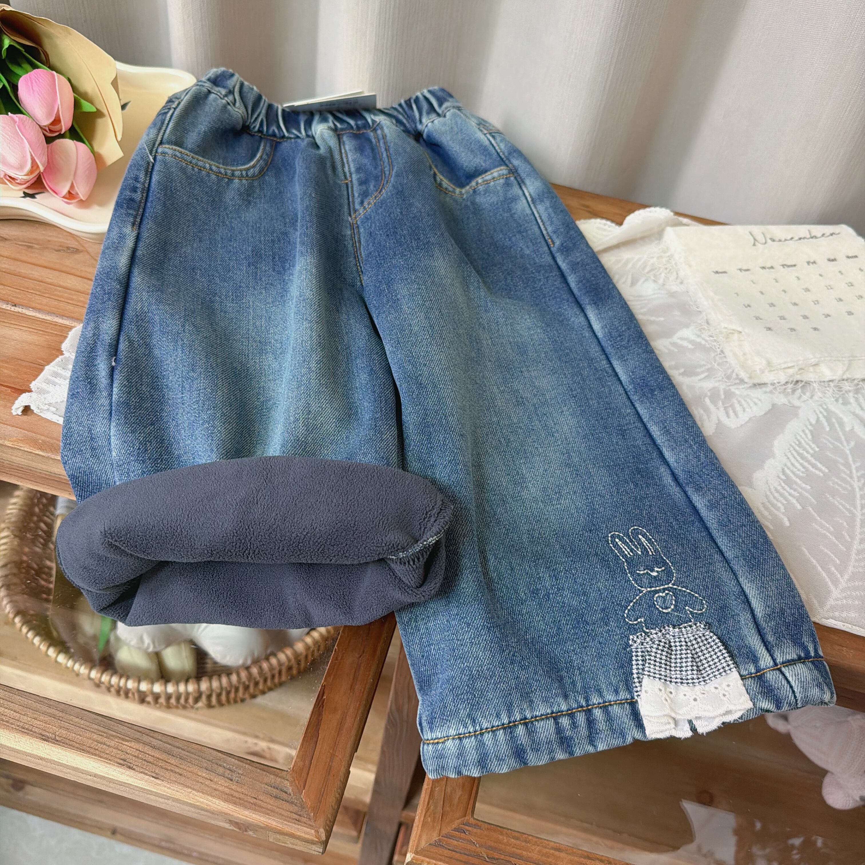 苏右 25冬 65161女童小兔子加绒直筒裤