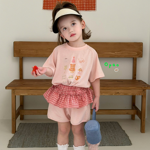 屁帘短裤 粉色印花短袖 两件套8120 女童套装 Opao•26夏