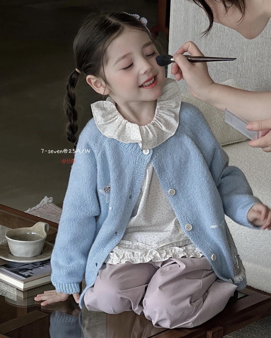 7seven女童套装2025秋小熊毛衣开衫外套2715+碎花花边娃娃衫9155