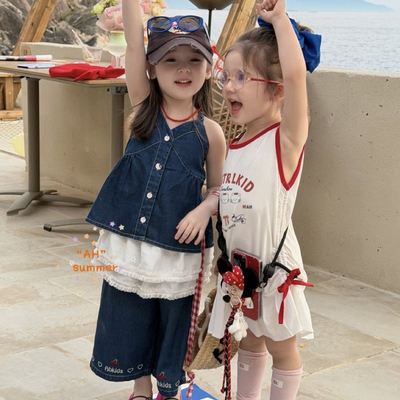 26夏AH 女童无袖印花连衣裙77209  无袖牛仔套装77259