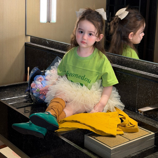 26夏 dou 女童绿色字母短袖 6512 one