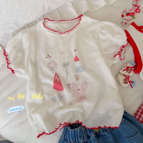 26夏AH 女童红色小兔短袖77173 牛仔半裙77208