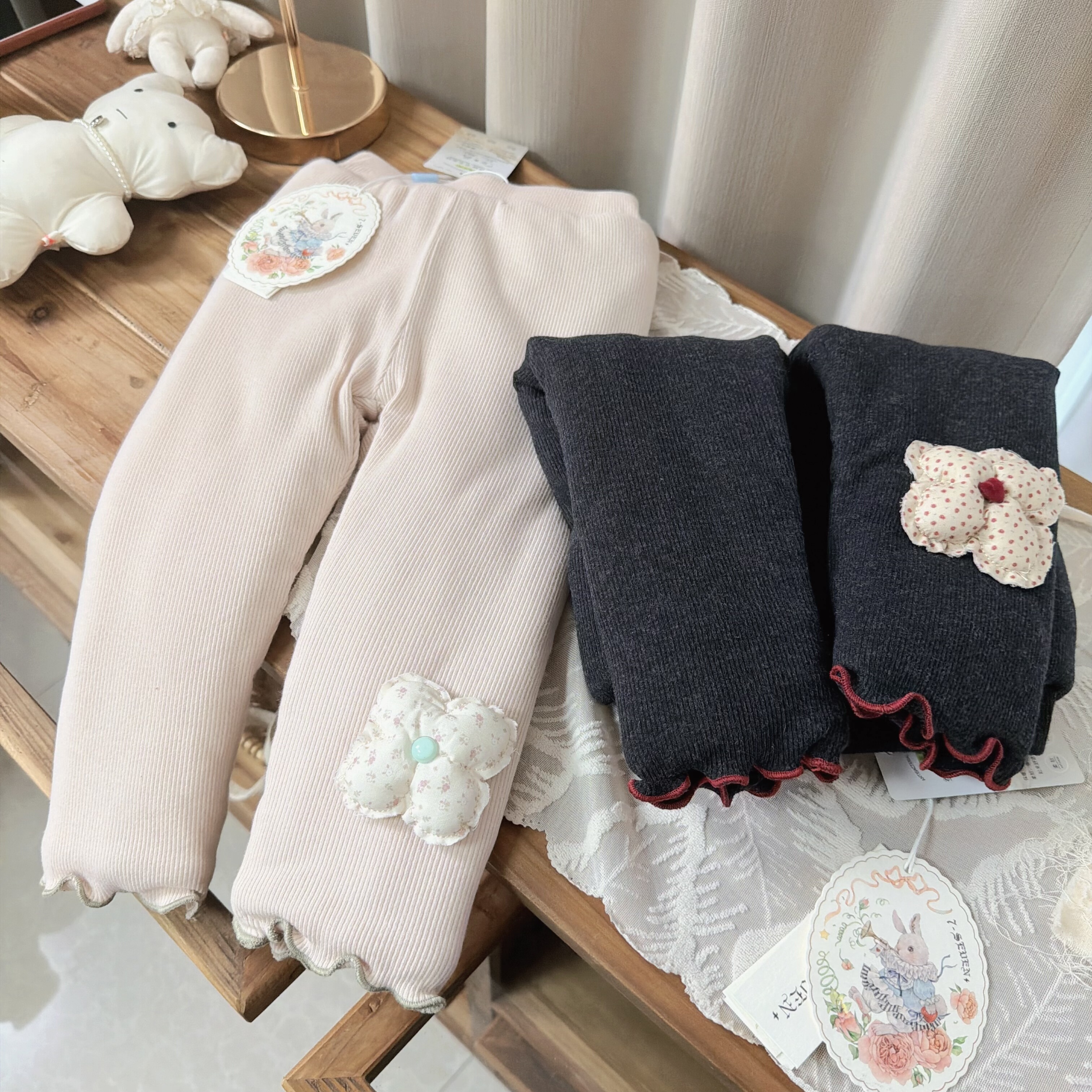 7seven 9415女童冬款小兔蚕丝棉打底裤三层加厚一条过冬