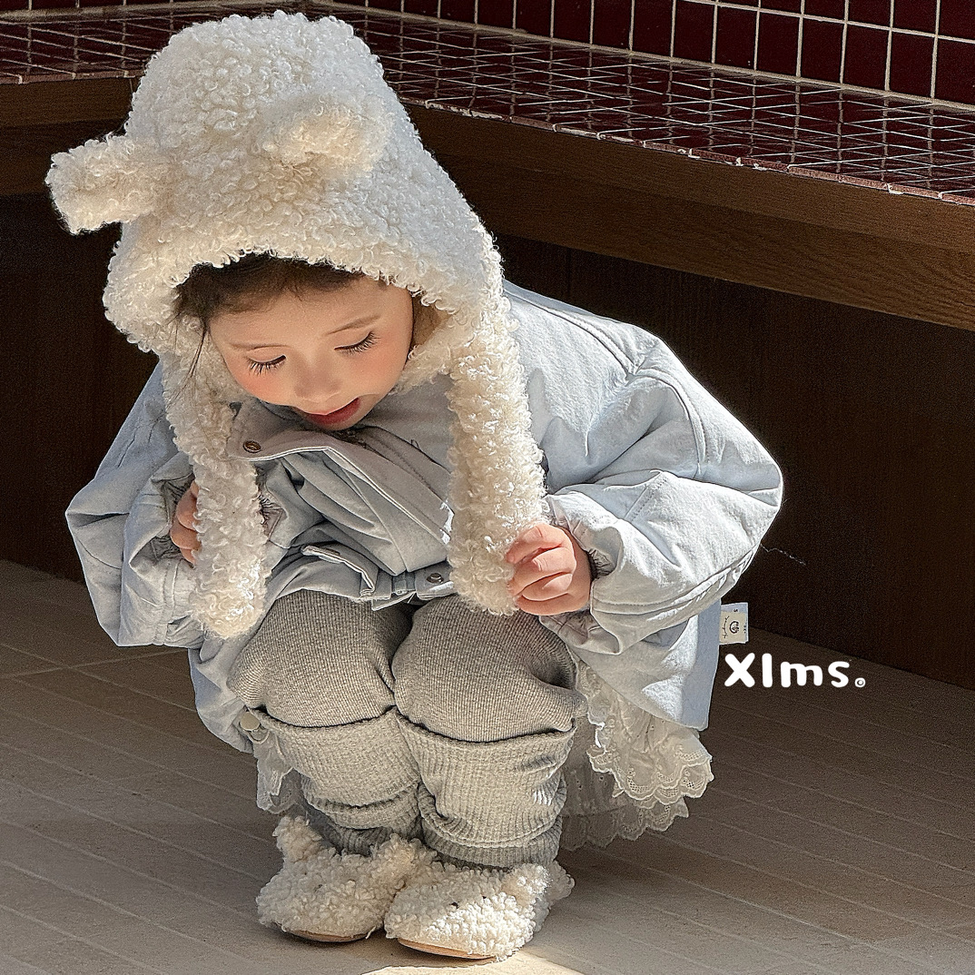 小鹿慕水 25冬 25745女童可爱蓝色小熊耳朵连帽棉衣外套