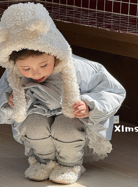 小鹿慕水 25冬 25745女童可爱蓝色小熊耳朵连帽棉衣外套