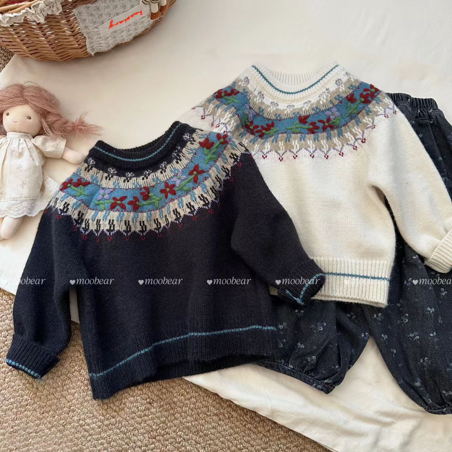 XMX(80-120码） 25冬 58020女童复古提花圆领套头毛衣