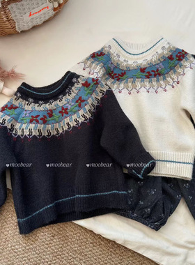XMX(80-120码） 25冬 58020女童复古提花圆领套头毛衣