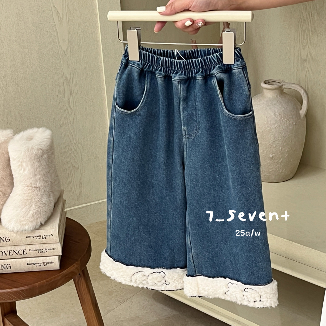 7seven 25冬女童蓝色加绒牛仔裤7357