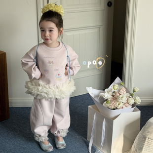 粉色可爱卡通卫衣套装 Opao 6103女童2026春款