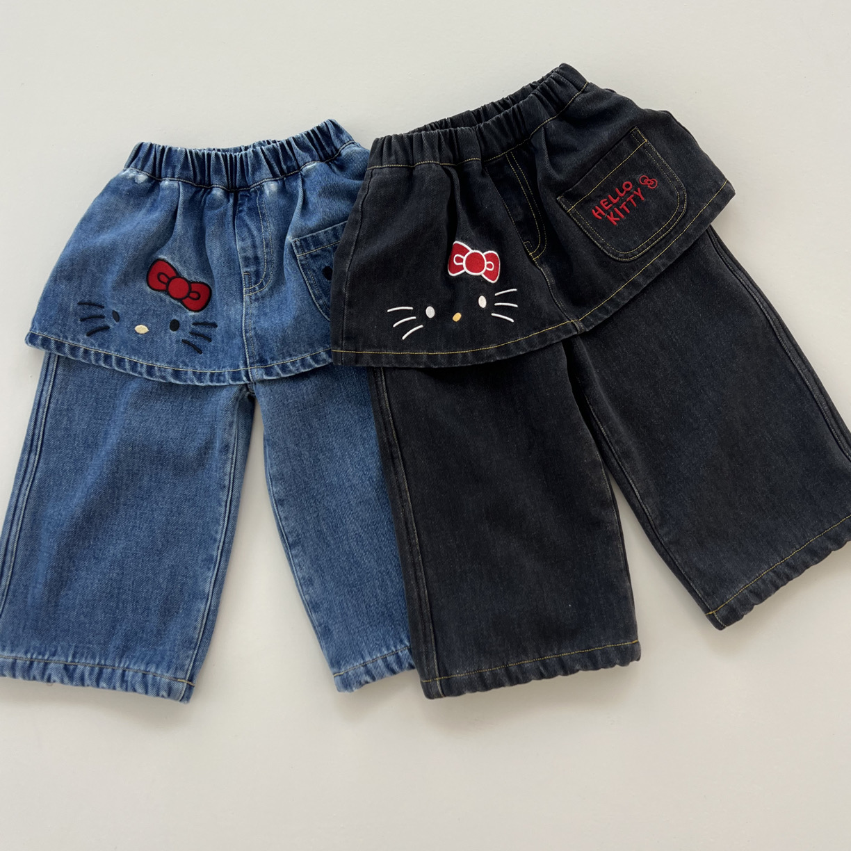 橙小七 25秋冬 5255女童kitty屁帘加绒牛仔裤直筒裤