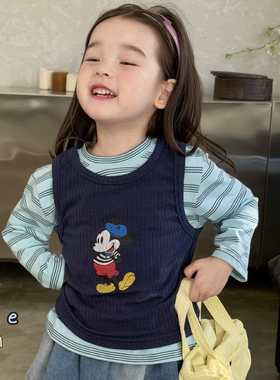 小月亮 26春 62071女童蓝色米奇背心+条纹上衣两件套（汉服）