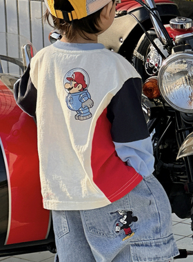 AH 26春66143男童拼色卡通长袖T恤