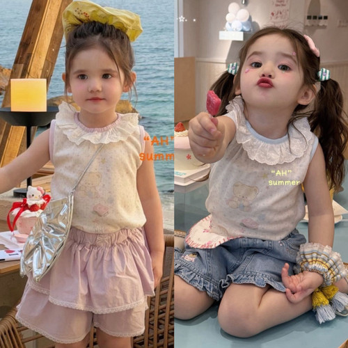 26夏AH 女童卡通背心77196 粉色裙裤77119 牛仔短裤