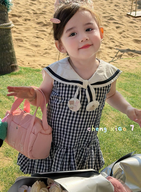 26夏 橙小七 女童黑色格子翻领背心裙26553-1