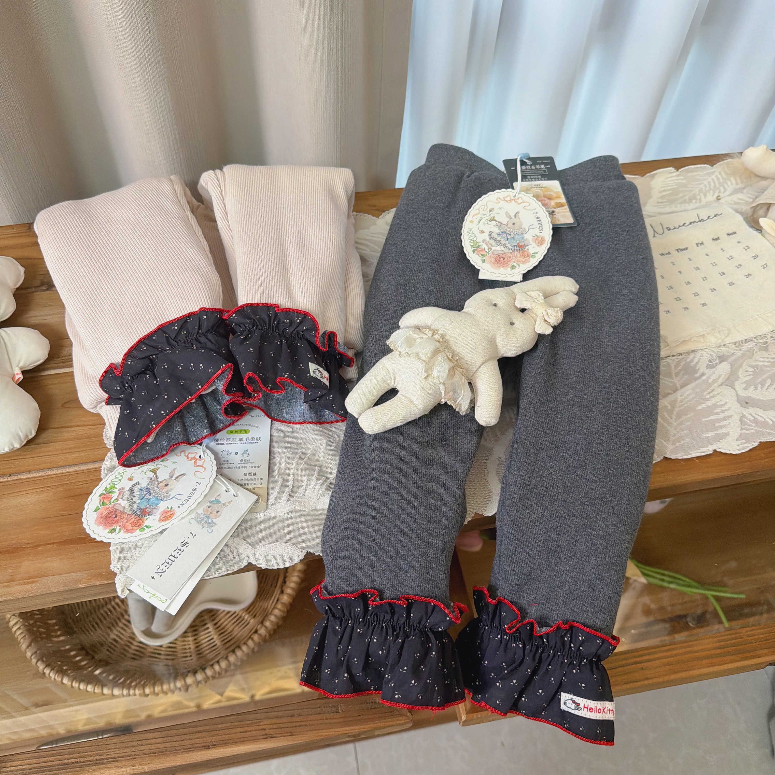 7seven 9414女童冬款花边蚕丝棉打底裤三层加厚一条过冬