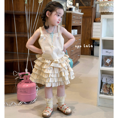 26夏 Opo 78003女童黄色吊带+半裙