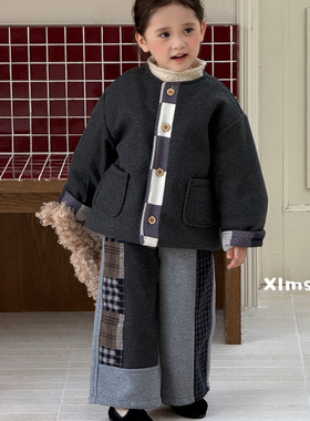 小鹿慕水 25冬  女童夹棉呢料外套25719 加绒直筒裤 25720