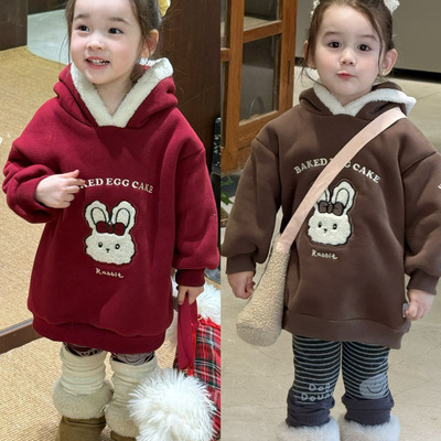 橙小七 25秋冬 套装女童加绒长款连帽卫衣5229 条纹打底裤5281