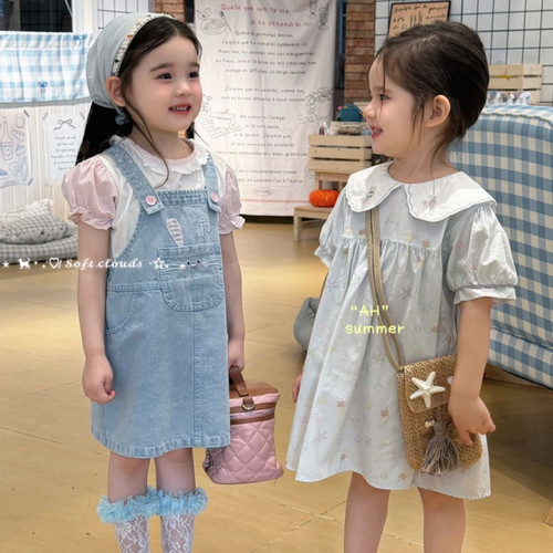 26夏AH 女童牛仔背带裙77155  泡泡袖短袖77170