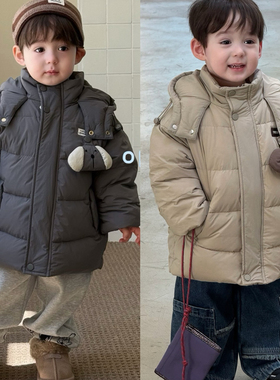 Opao 8612冬款男童玩偶小狗连帽羽绒服