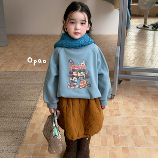 Opao 26冬 女童卡通印花加绒卫衣5058 橘黄色夹棉半身裙5019