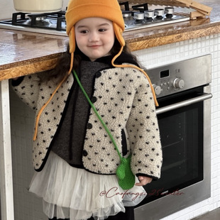 草房子 5398女童韩系圆点毛毛外套 25冬