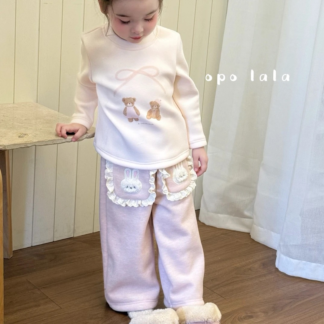 Opolala 25冬 女童粉色卡通打底衫7109 粉色加绒裤7130