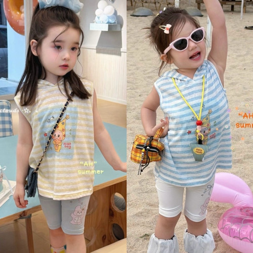 26夏AH 女童条纹星星人连帽无袖上衣77185 卡通骑行裤77171