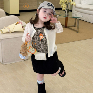 26夏 kiai 女童防晒开衫862197 豹纹吊带短裙套装812121