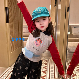 Opao 26秋 5139女童卡通连帽长袖T恤