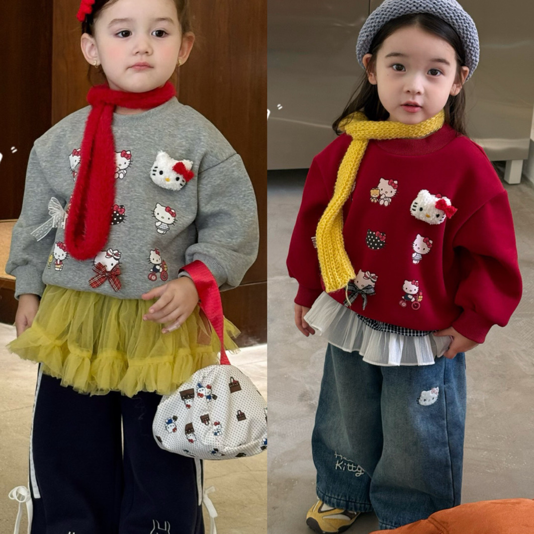 橙小七 25秋冬 女童kitty加绒卫衣5308 卫裤5280 牛仔裤5253