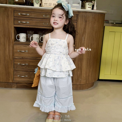 26夏 Opo 女童碎花娃娃衫吊带78008 蓝色阔腿裤78011