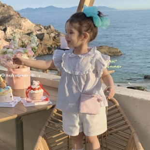 26夏AH 女童蓝色娃娃衫77126 白色短裤77101