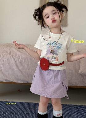 26夏 Timoo 女童烫钻卡通短袖6738 紫色半裙7186