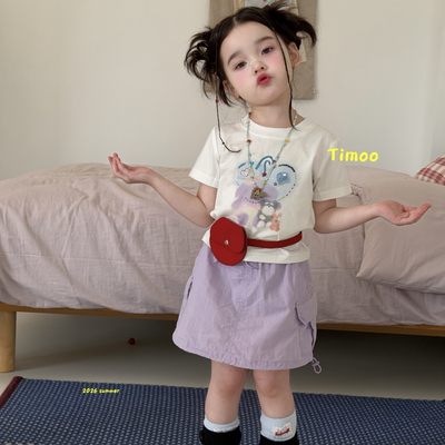 26夏 Timoo 女童烫钻卡通短袖6738 紫色半裙7186
