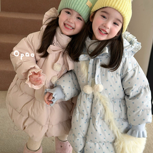 Opao 26冬 女童连帽可爱裙摆中长款羽绒服外套5006