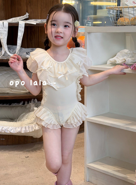 Opo 26夏 78160女童米色可爱娃娃蝴蝶结泳衣