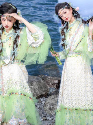 藏服新款女夏季藏服薄款改良新款重工类似裙闺蜜套装民族风摄影