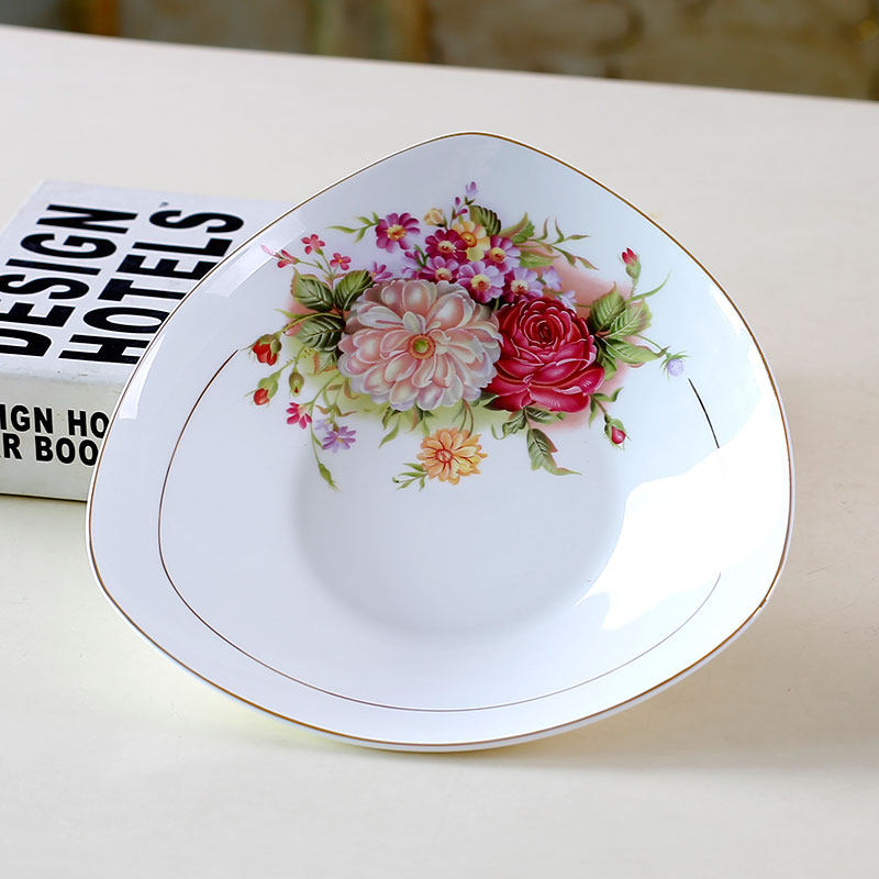 欧式金边骨瓷餐具三角盘子菜盘家用陶瓷深餐盘创意草帽双耳盘碟子,餐饮具,盘,淘宝优惠券,粉丝福利购,淘宝优惠卷