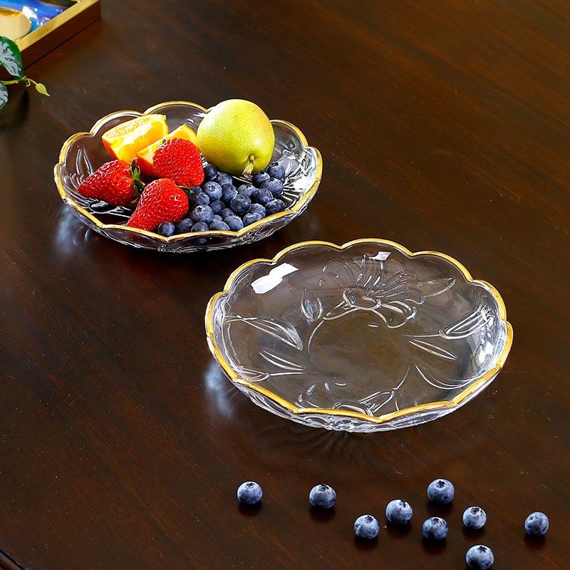 金边透明中号玻璃高脚水果拼盘