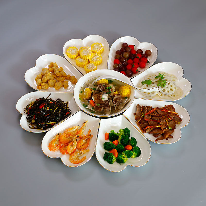 轻奢骨瓷团圆拼盘餐具盘子盘子家用创意陶瓷碗盘套装金边碟子餐盘