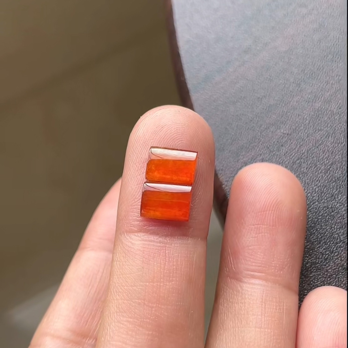 缅甸天然翡翠A货冰种红翡方块戒面裸石一对