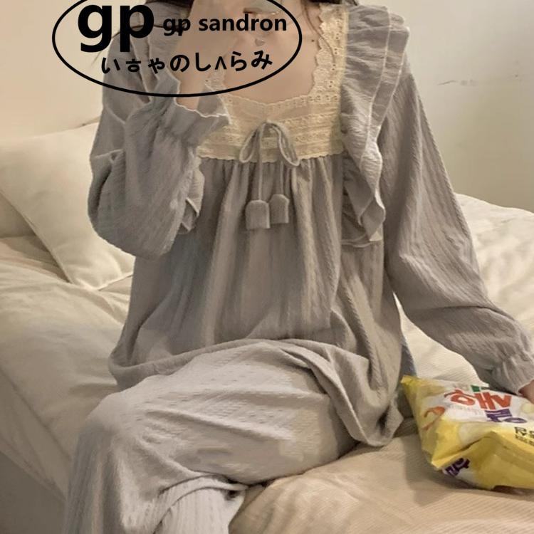 日本gp小清新睡衣女提花纯棉套装
