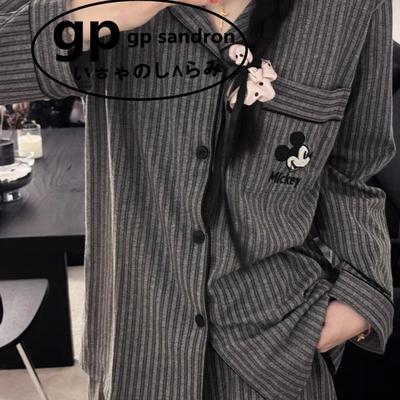 日本gp条纹米奇男女睡衣纯棉休闲