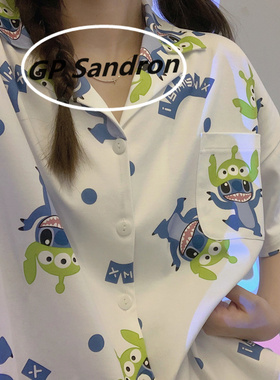 日本gp睡衣女夏季纯棉薄款短袖网红卡通开衫高级感休闲家居服套装