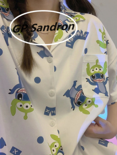 日本gp睡衣女夏季纯棉薄款短袖网红卡通开衫高级感休闲家居服套装